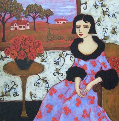 Woman with Azure Gown and Roses