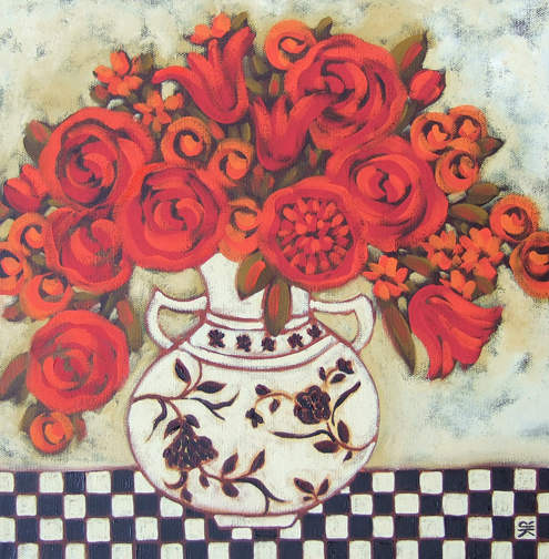 Tulips and Roses with Ivory Vase